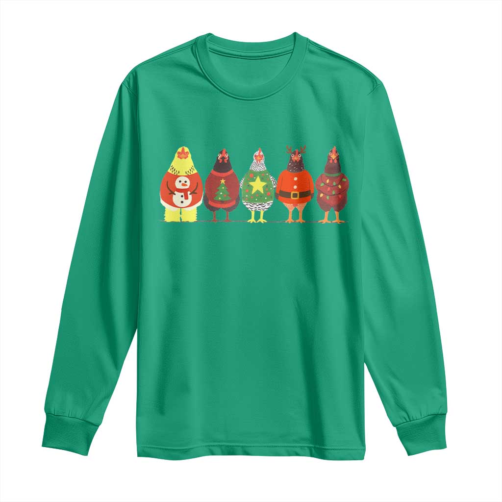 Сute Christmas Chickens Long Sleeve Shirt Funny Xmas Chickens Farm Animals Lover Gift - Wonder Print Shop