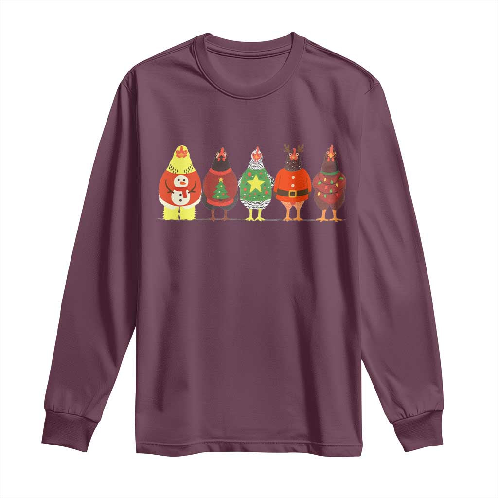 Сute Christmas Chickens Long Sleeve Shirt Funny Xmas Chickens Farm Animals Lover Gift - Wonder Print Shop