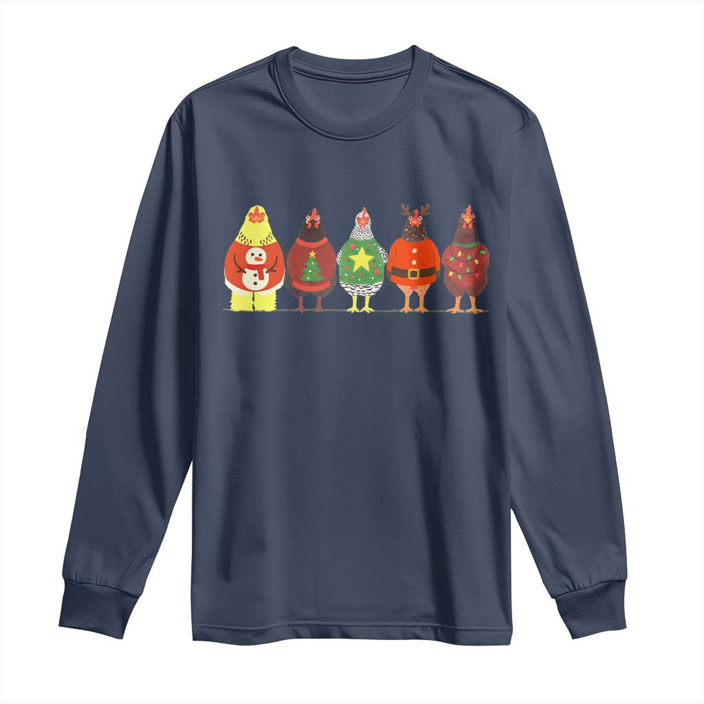 Сute Christmas Chickens Long Sleeve Shirt Funny Xmas Chickens Farm Animals Lover Gift - Wonder Print Shop