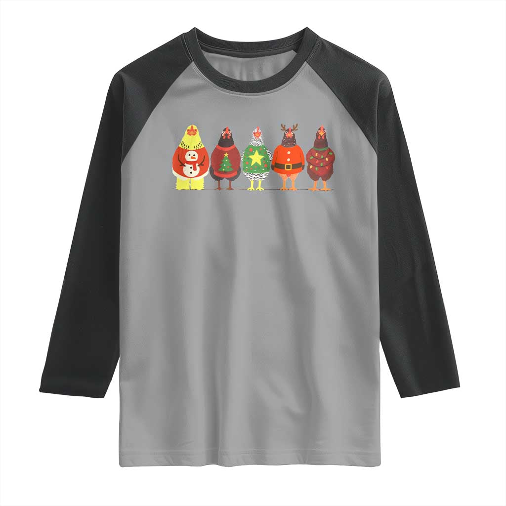 Сute Christmas Chickens Raglan Shirt Funny Xmas Chickens Farm Animals Lover Gift - Wonder Print Shop