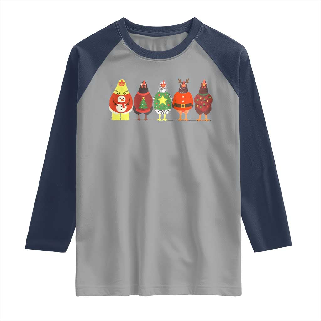 Сute Christmas Chickens Raglan Shirt Funny Xmas Chickens Farm Animals Lover Gift - Wonder Print Shop