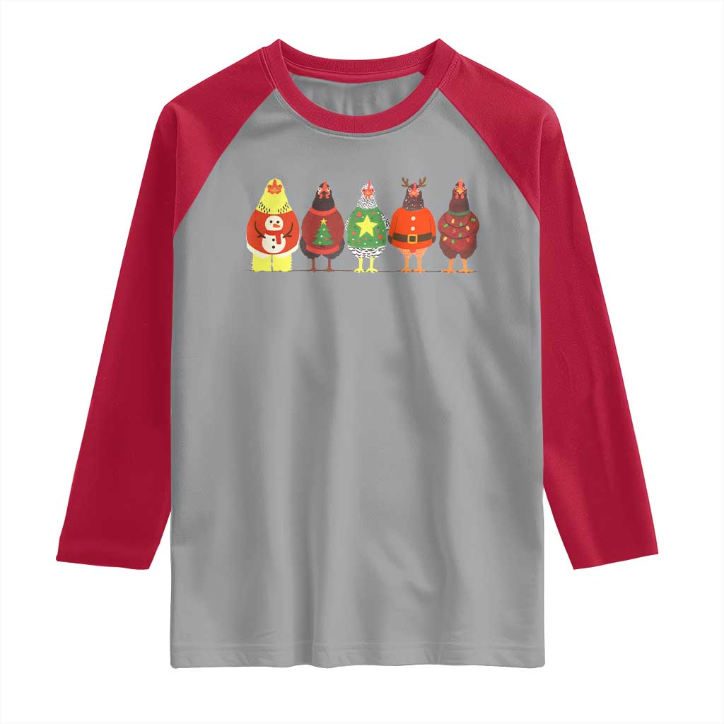 Сute Christmas Chickens Raglan Shirt Funny Xmas Chickens Farm Animals Lover Gift - Wonder Print Shop