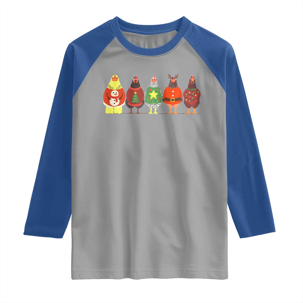 Сute Christmas Chickens Raglan Shirt Funny Xmas Chickens Farm Animals Lover Gift - Wonder Print Shop