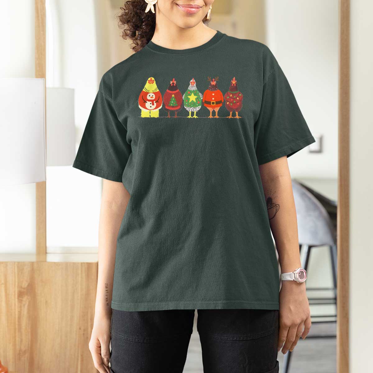 Сute Christmas Chickens T Shirt For Women Funny Xmas Chickens Farm Animals Lover Gift - Wonder Print Shop