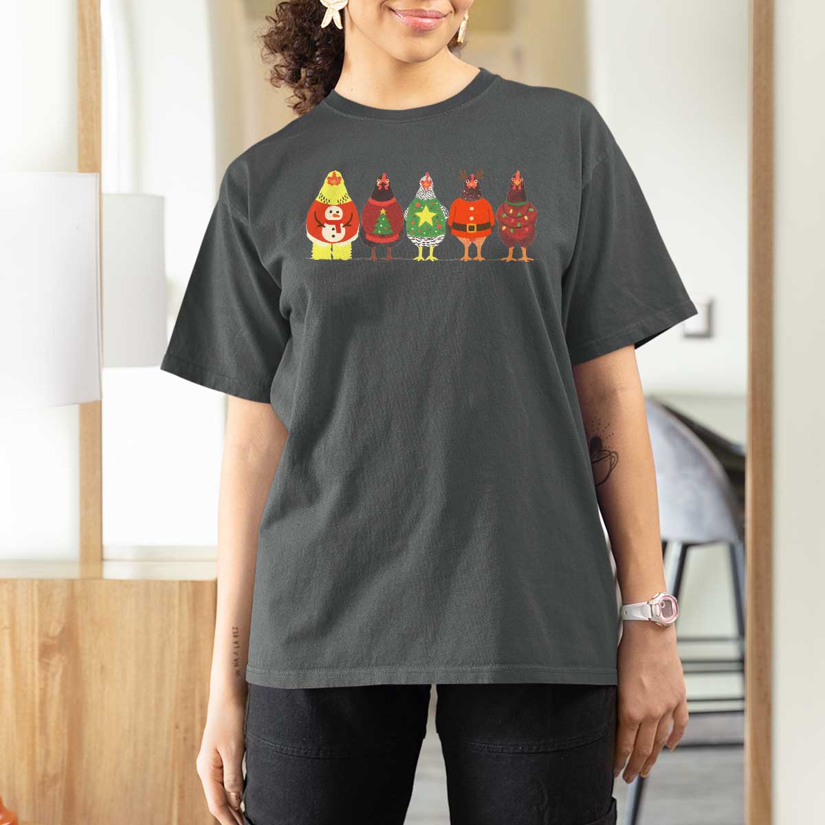 Сute Christmas Chickens T Shirt For Women Funny Xmas Chickens Farm Animals Lover Gift - Wonder Print Shop