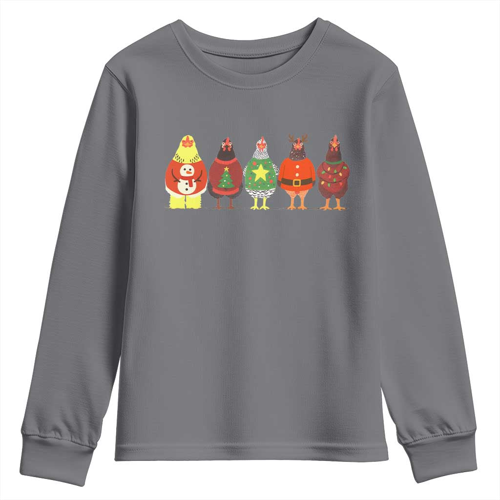 Сute Christmas Chickens Youth Sweatshirt Funny Xmas Chickens Farm Animals Lover Gift - Wonder Print Shop