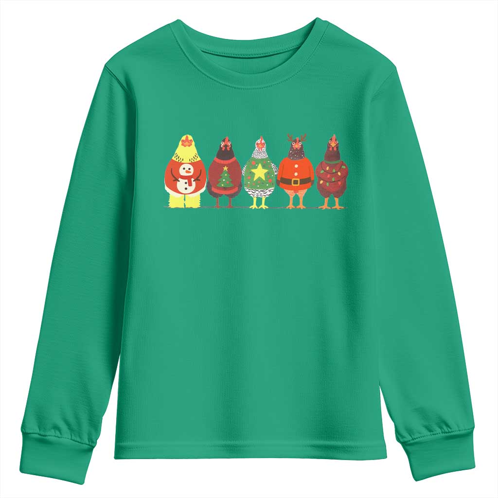 Сute Christmas Chickens Youth Sweatshirt Funny Xmas Chickens Farm Animals Lover Gift - Wonder Print Shop