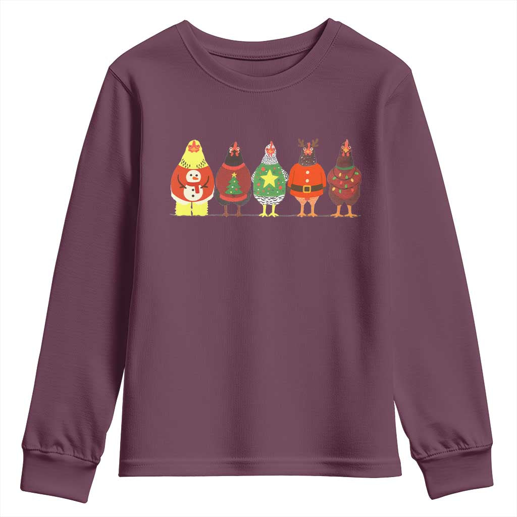 Сute Christmas Chickens Youth Sweatshirt Funny Xmas Chickens Farm Animals Lover Gift - Wonder Print Shop