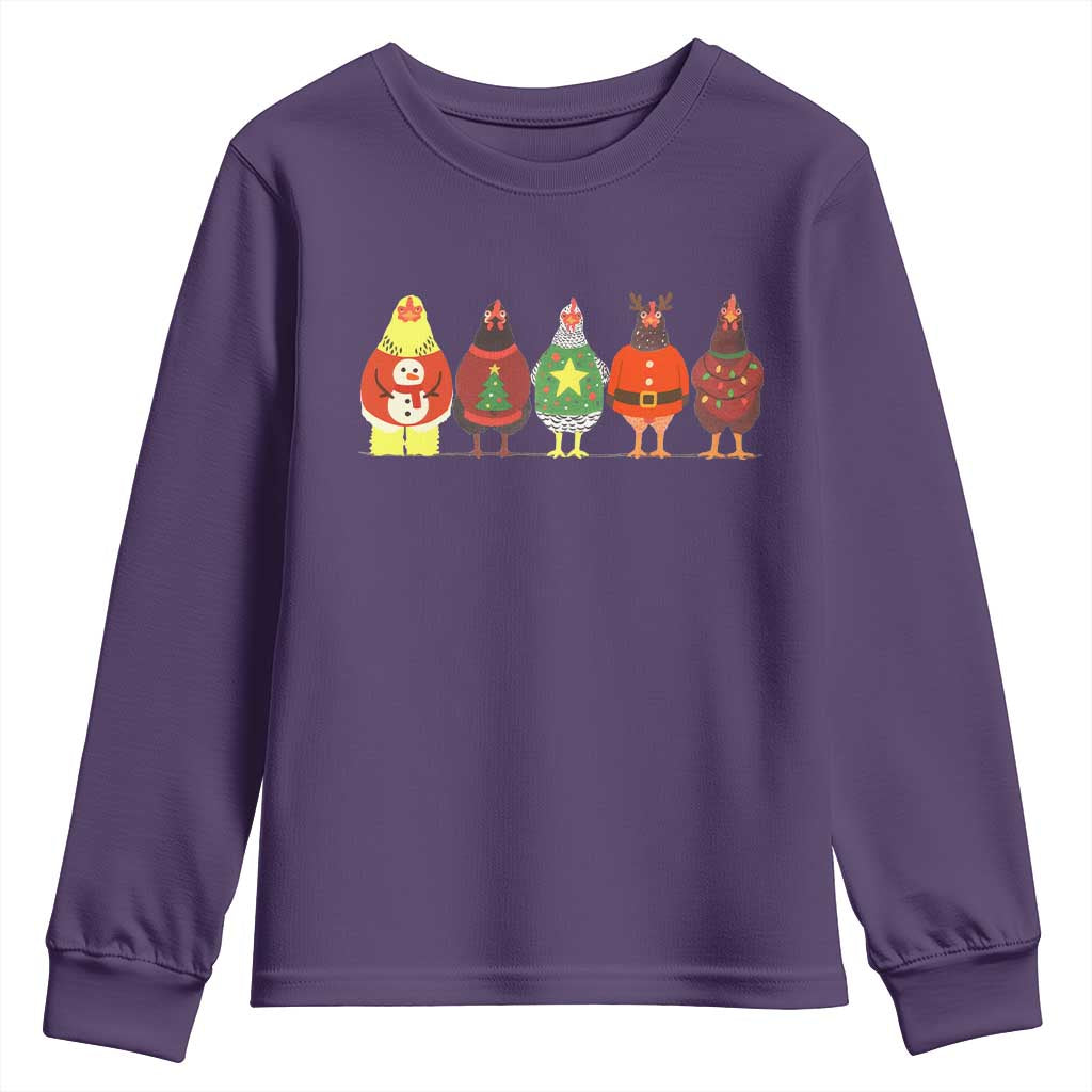 Сute Christmas Chickens Youth Sweatshirt Funny Xmas Chickens Farm Animals Lover Gift - Wonder Print Shop
