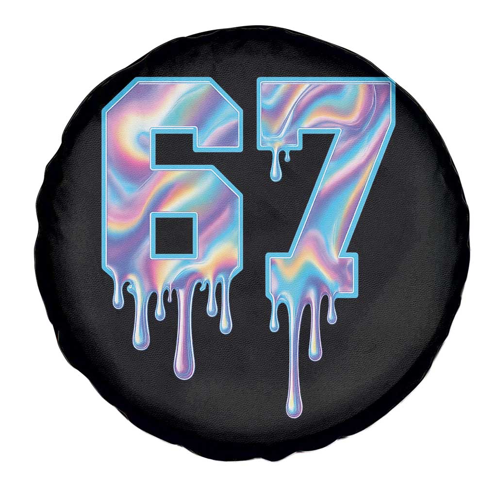 Baseball Drip Number 67 Player Spare Tire Cover Funny Six Seven Meme 67th Birthday Holographic Dripping - Wonder Print Shop