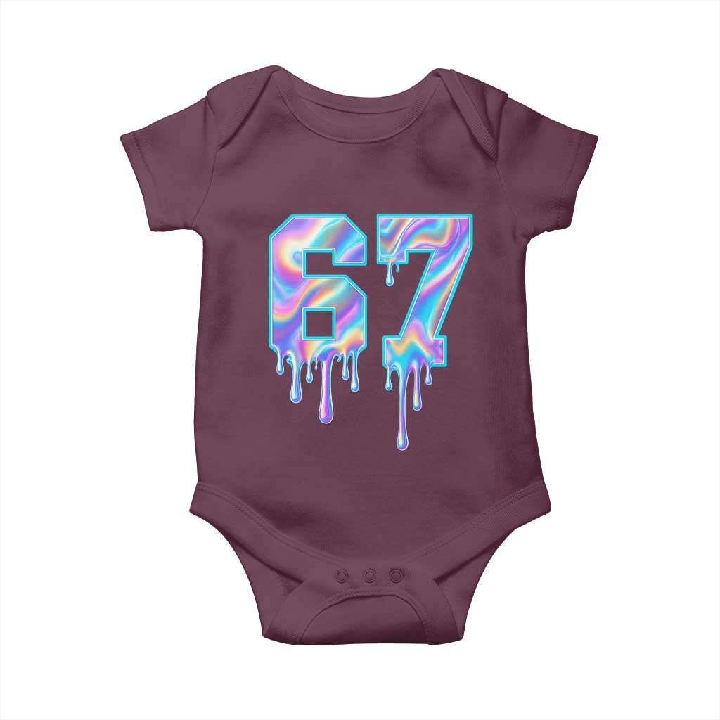 Baseball Drip Number 67 Player Baby Onesie Funny Six Seven Meme 67th Birthday Holographic Dripping - Wonder Print Shop