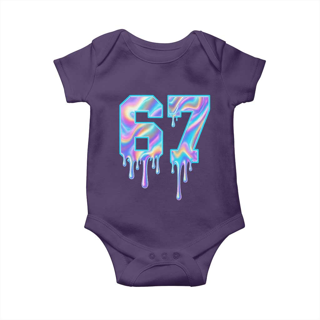 Baseball Drip Number 67 Player Baby Onesie Funny Six Seven Meme 67th Birthday Holographic Dripping - Wonder Print Shop