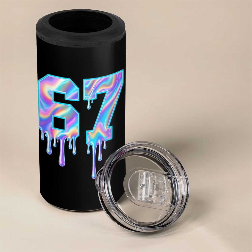Baseball Drip Number 67 Player 4 in 1 Can Cooler Tumbler Funny Six Seven Meme 67th Birthday Holographic Dripping - Wonder Print Shop