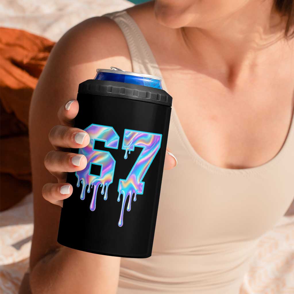 Baseball Drip Number 67 Player 4 in 1 Can Cooler Tumbler Funny Six Seven Meme 67th Birthday Holographic Dripping - Wonder Print Shop