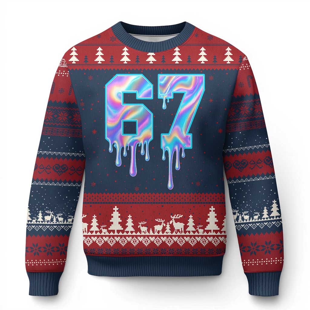 Baseball Drip Number 67 Player Ugly Christmas Sweater Funny Six Seven Meme 67th Birthday Holographic Dripping - Wonder Print Shop