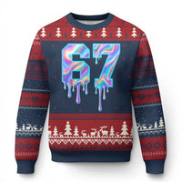 Baseball Drip Number 67 Player Ugly Christmas Sweater Funny Six Seven Meme 67th Birthday Holographic Dripping - Wonder Print Shop