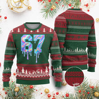 Baseball Drip Number 67 Player Ugly Christmas Sweater Funny Six Seven Meme 67th Birthday Holographic Dripping - Wonder Print Shop