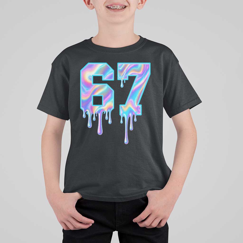 Baseball Drip Number 67 Player T Shirt For Kid Funny Six Seven Meme 67th Birthday Holographic Dripping - Wonder Print Shop