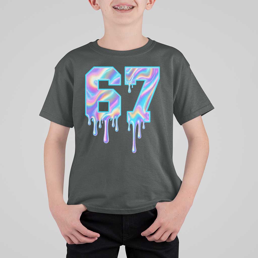 Baseball Drip Number 67 Player T Shirt For Kid Funny Six Seven Meme 67th Birthday Holographic Dripping - Wonder Print Shop