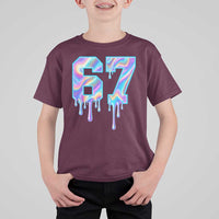 Baseball Drip Number 67 Player T Shirt For Kid Funny Six Seven Meme 67th Birthday Holographic Dripping - Wonder Print Shop