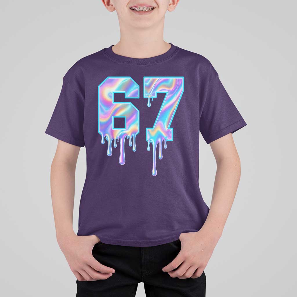 Baseball Drip Number 67 Player T Shirt For Kid Funny Six Seven Meme 67th Birthday Holographic Dripping - Wonder Print Shop