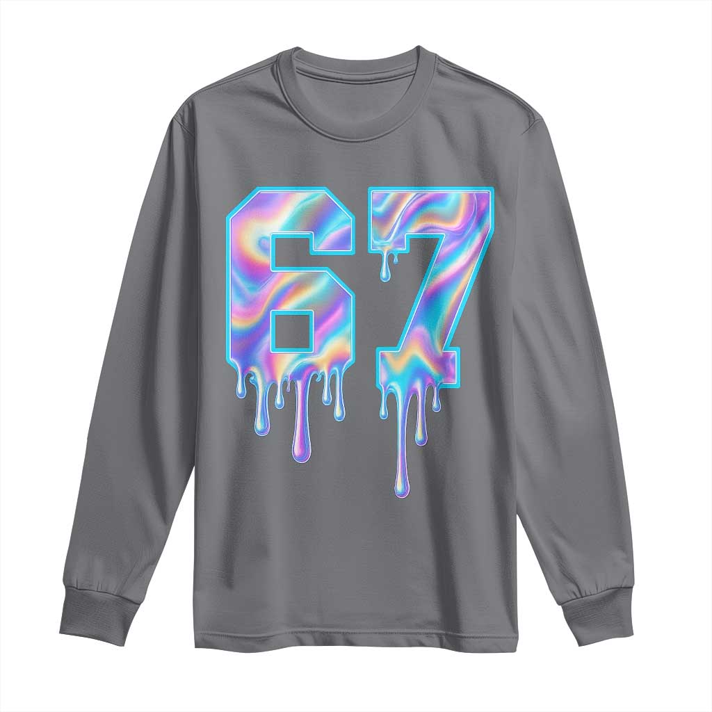 Baseball Drip Number 67 Player Long Sleeve Shirt Funny Six Seven Meme 67th Birthday Holographic Dripping - Wonder Print Shop