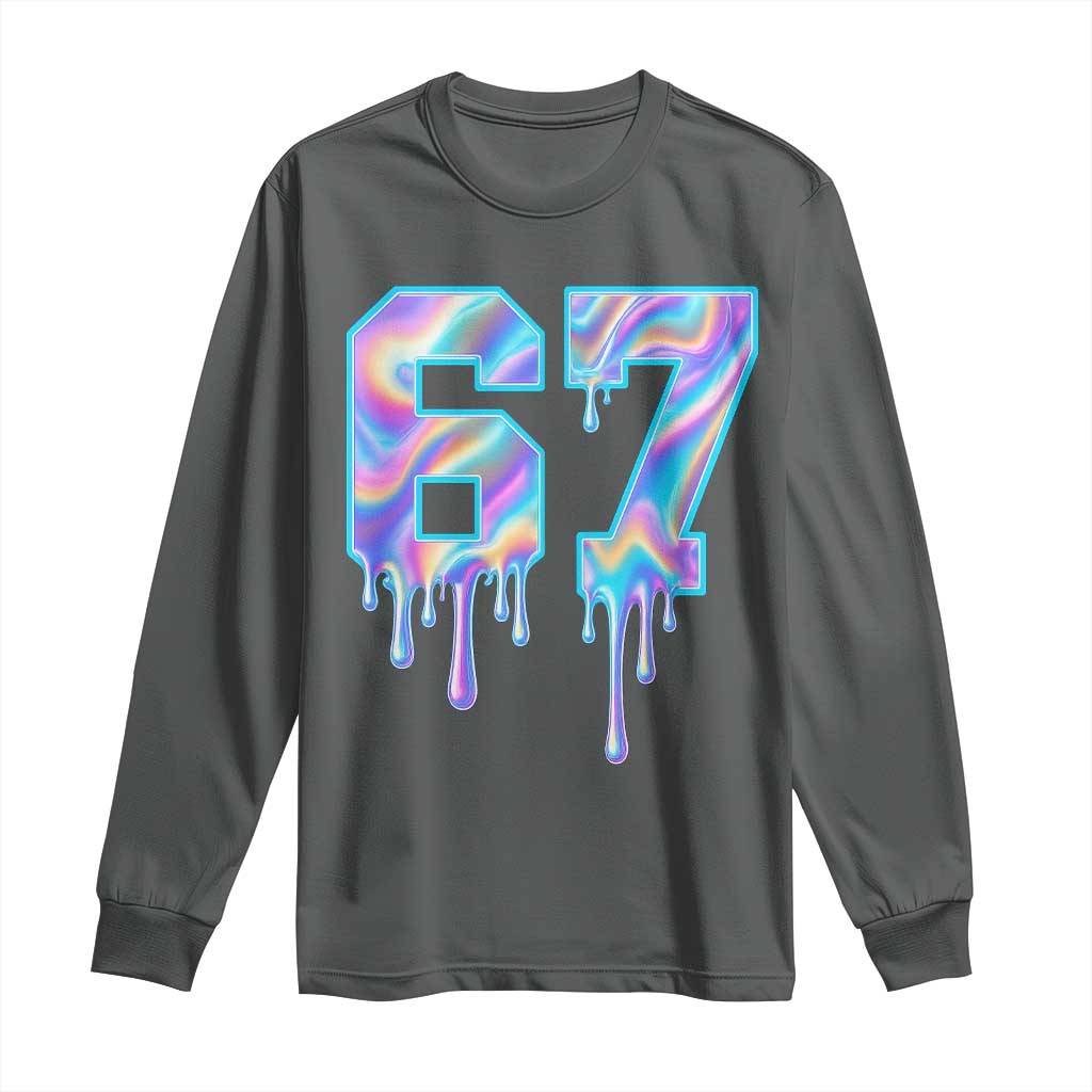 Baseball Drip Number 67 Player Long Sleeve Shirt Funny Six Seven Meme 67th Birthday Holographic Dripping - Wonder Print Shop