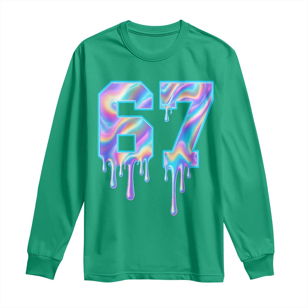 Baseball Drip Number 67 Player Long Sleeve Shirt Funny Six Seven Meme 67th Birthday Holographic Dripping - Wonder Print Shop