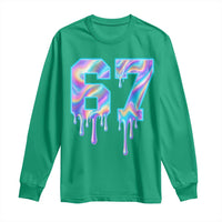 Baseball Drip Number 67 Player Long Sleeve Shirt Funny Six Seven Meme 67th Birthday Holographic Dripping - Wonder Print Shop