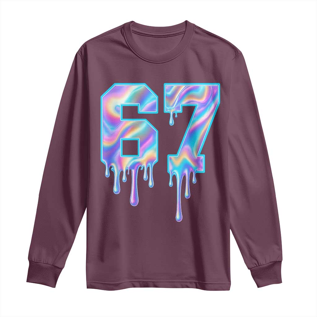 Baseball Drip Number 67 Player Long Sleeve Shirt Funny Six Seven Meme 67th Birthday Holographic Dripping - Wonder Print Shop