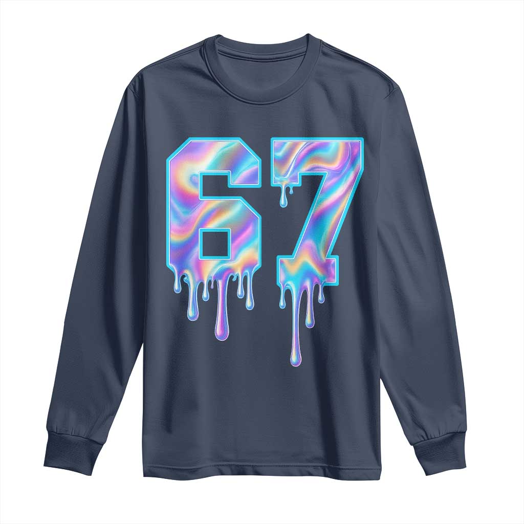 Baseball Drip Number 67 Player Long Sleeve Shirt Funny Six Seven Meme 67th Birthday Holographic Dripping - Wonder Print Shop