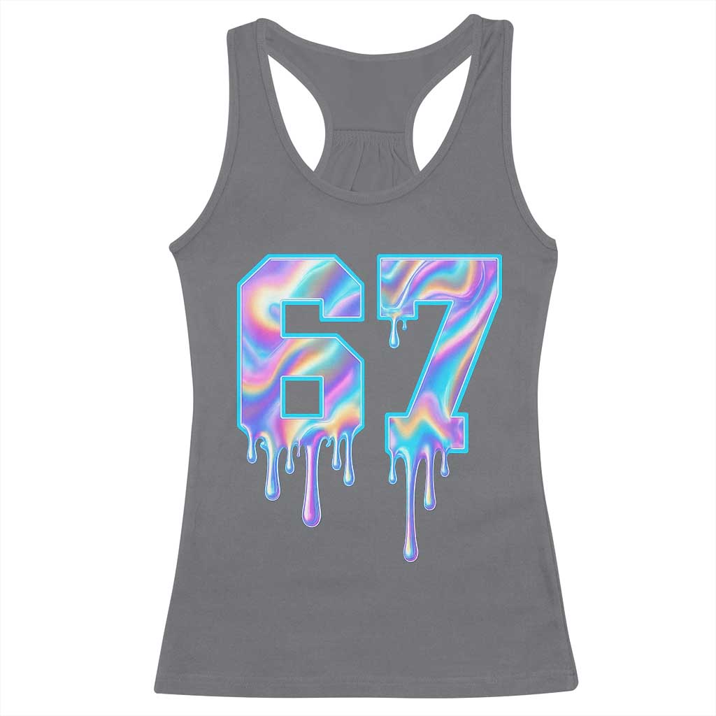 Baseball Drip Number 67 Player Racerback Tank Top Funny Six Seven Meme 67th Birthday Holographic Dripping - Wonder Print Shop