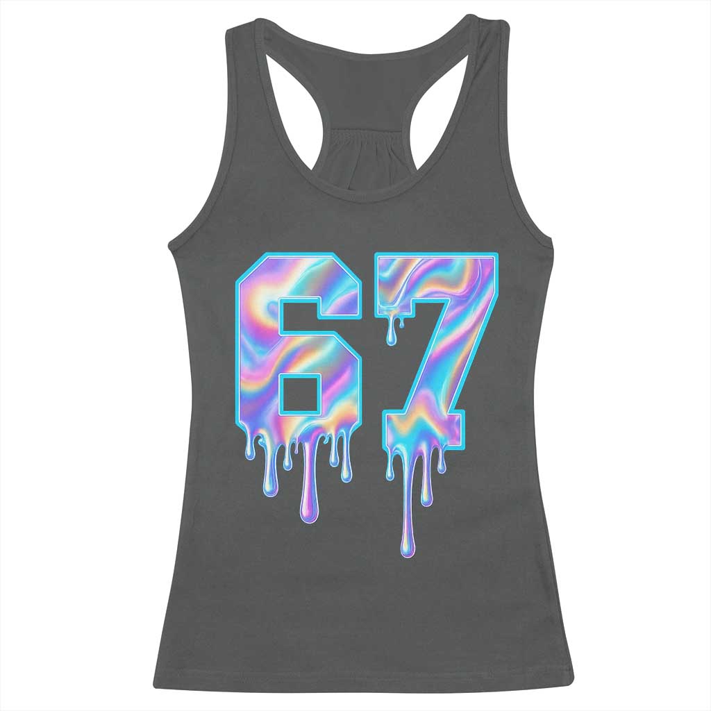 Baseball Drip Number 67 Player Racerback Tank Top Funny Six Seven Meme 67th Birthday Holographic Dripping - Wonder Print Shop