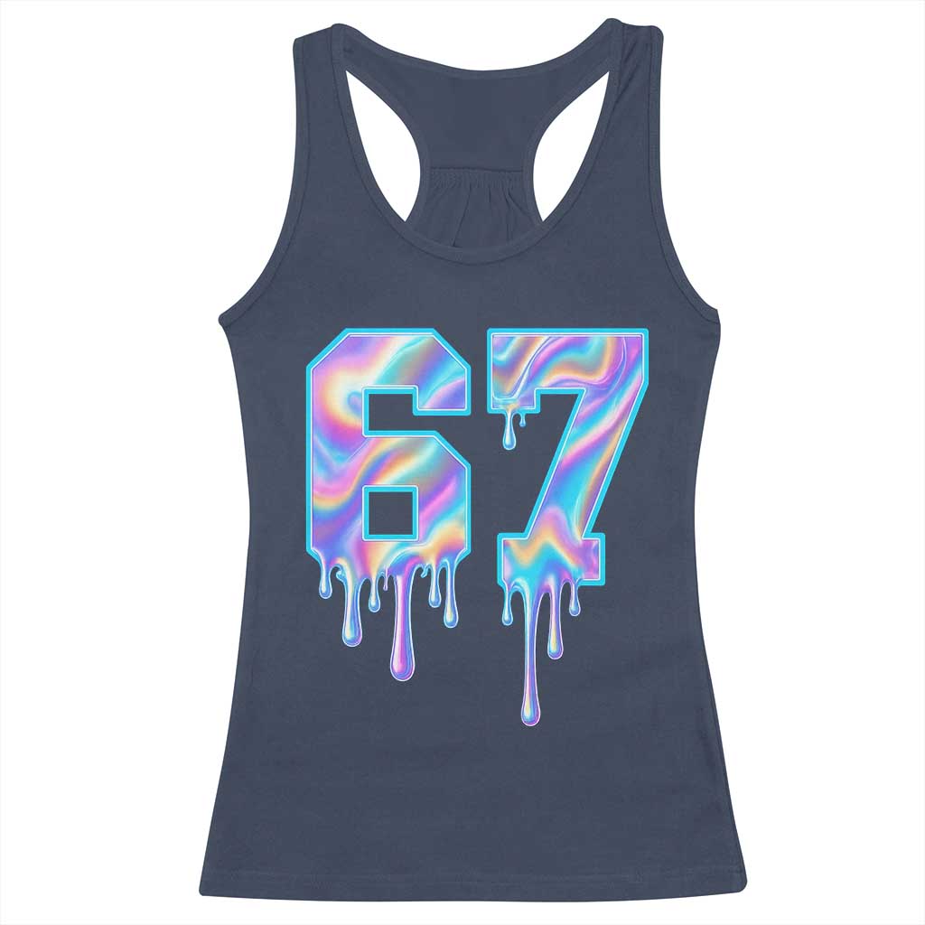 Baseball Drip Number 67 Player Racerback Tank Top Funny Six Seven Meme 67th Birthday Holographic Dripping - Wonder Print Shop