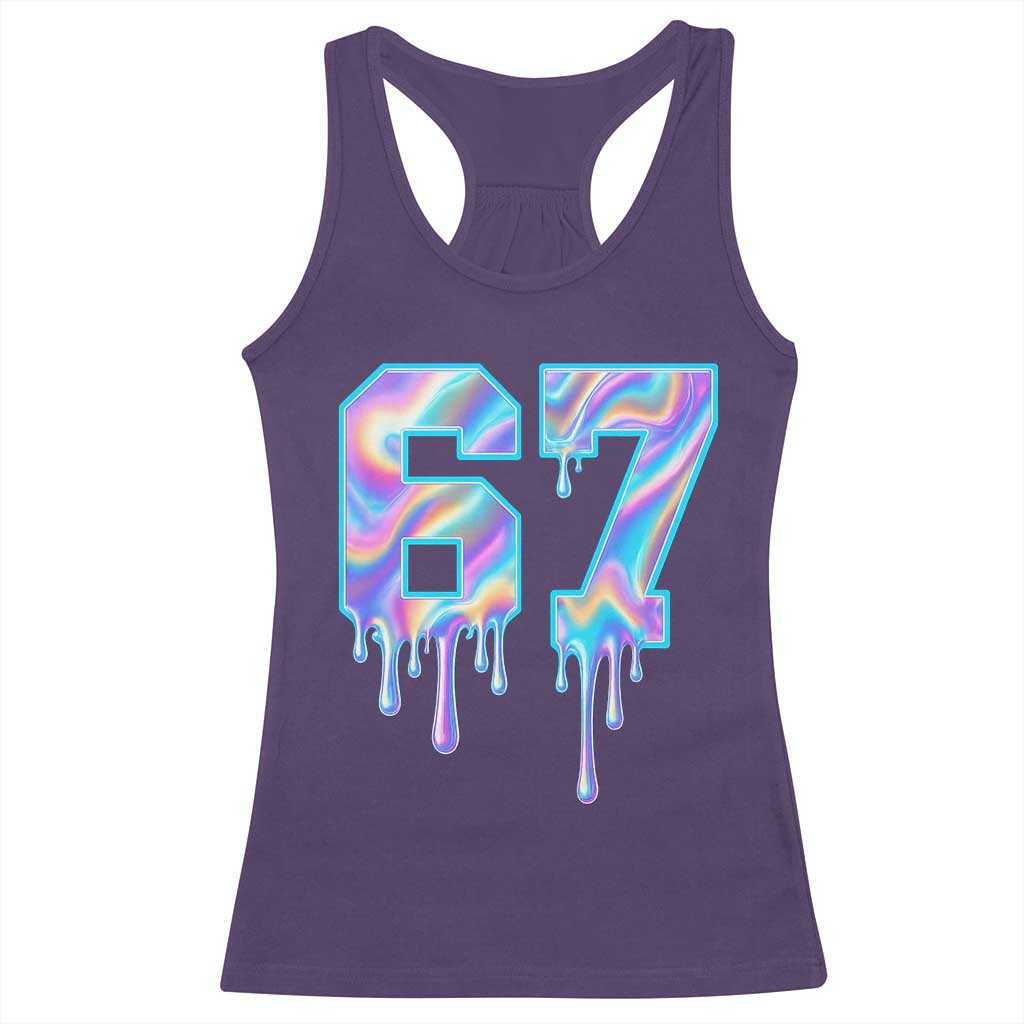 Baseball Drip Number 67 Player Racerback Tank Top Funny Six Seven Meme 67th Birthday Holographic Dripping - Wonder Print Shop