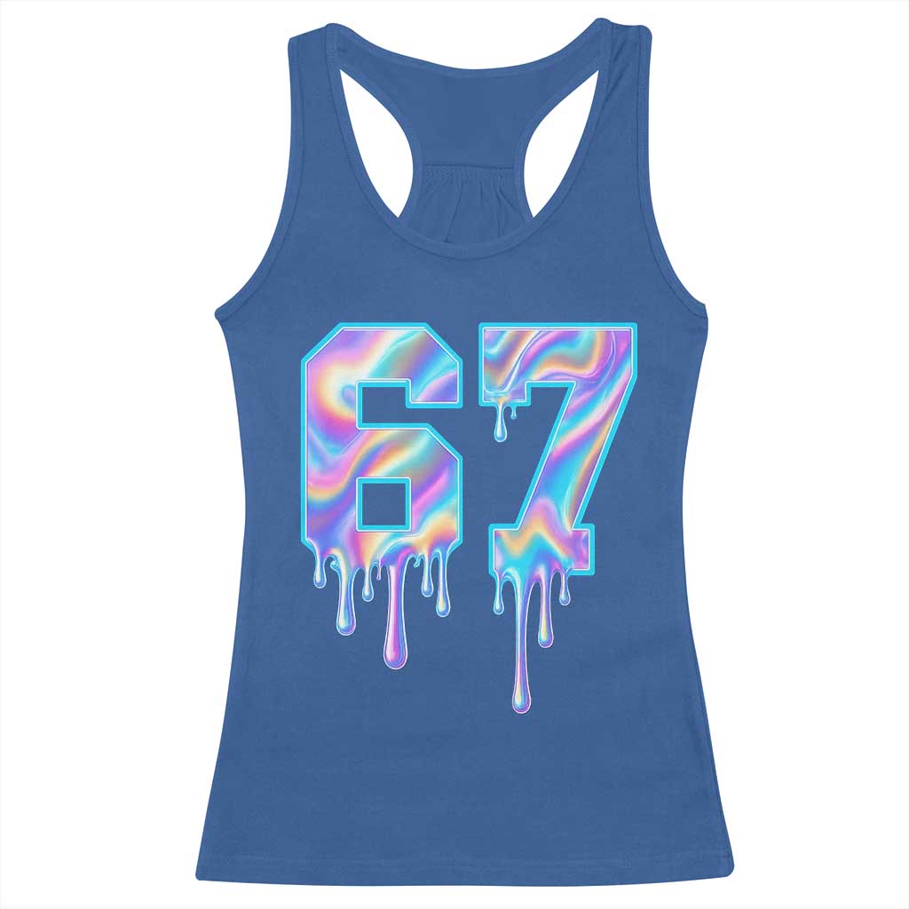 Baseball Drip Number 67 Player Racerback Tank Top Funny Six Seven Meme 67th Birthday Holographic Dripping - Wonder Print Shop
