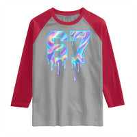 Baseball Drip Number 67 Player Raglan Shirt Funny Six Seven Meme 67th Birthday Holographic Dripping - Wonder Print Shop