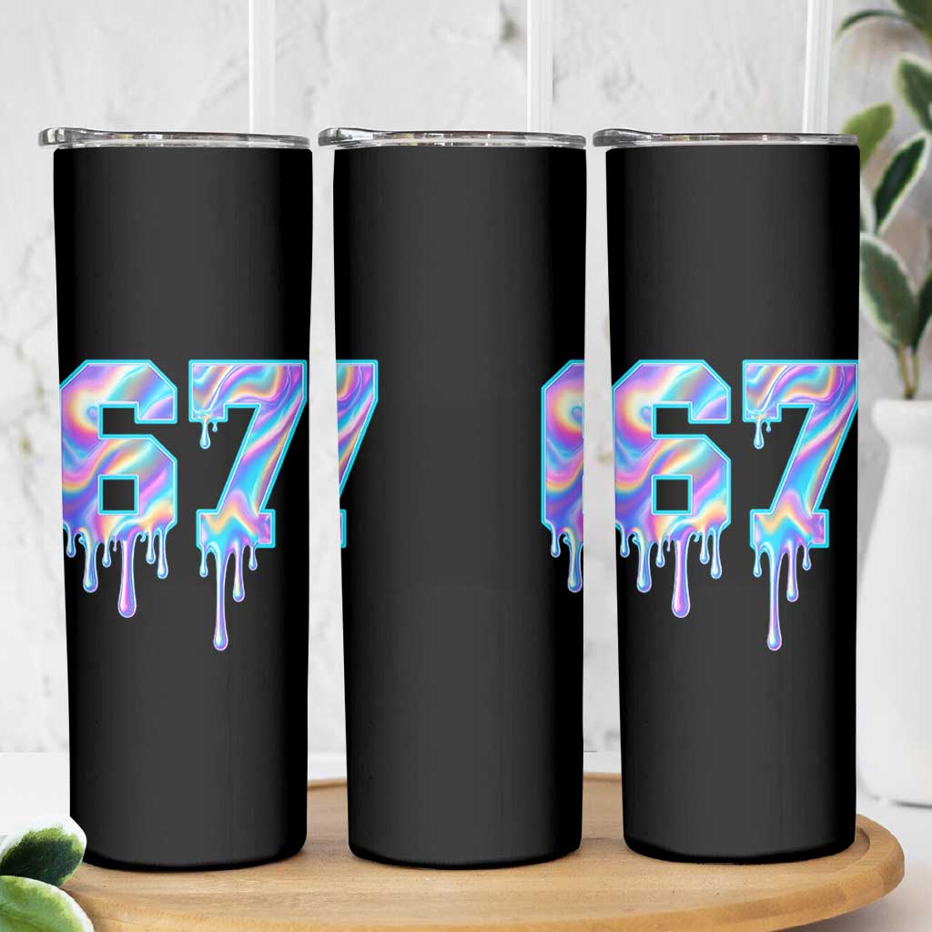Baseball Drip Number 67 Player Skinny Tumbler Funny Six Seven Meme 67th Birthday Holographic Dripping - Wonder Print Shop