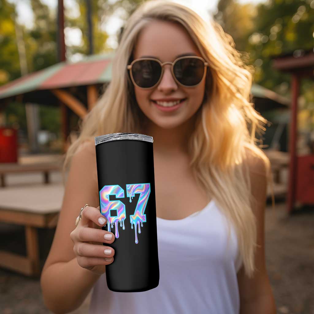 Baseball Drip Number 67 Player Skinny Tumbler Funny Six Seven Meme 67th Birthday Holographic Dripping - Wonder Print Shop