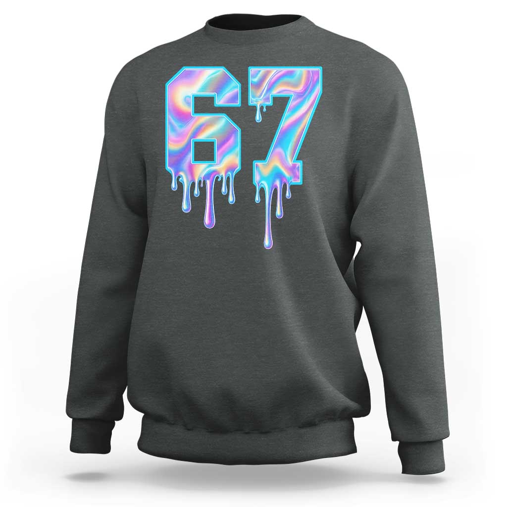 Baseball Drip Number 67 Player Sweatshirt Funny Six Seven Meme 67th Birthday Holographic Dripping - Wonder Print Shop