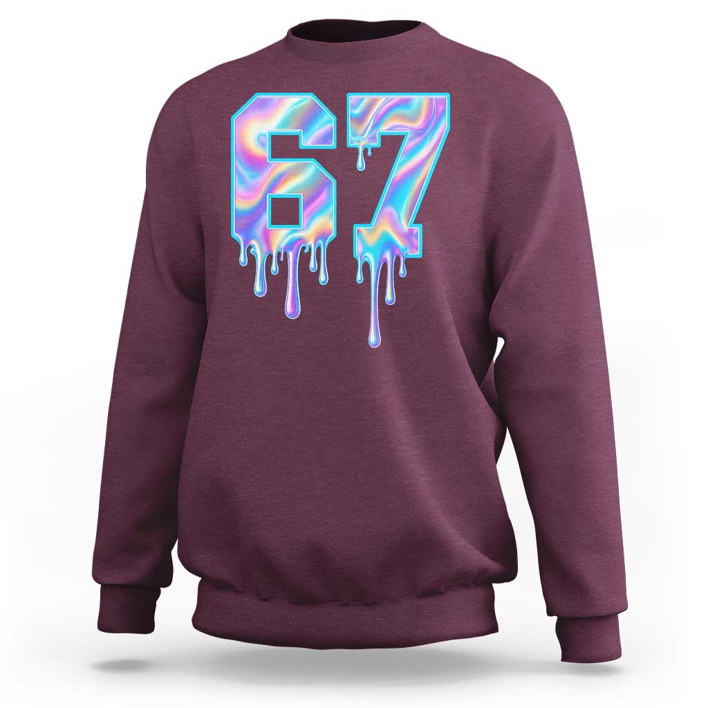 Baseball Drip Number 67 Player Sweatshirt Funny Six Seven Meme 67th Birthday Holographic Dripping - Wonder Print Shop