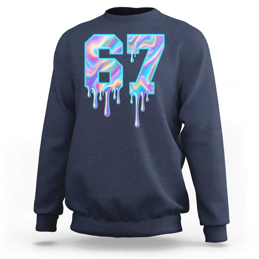 Baseball Drip Number 67 Player Sweatshirt Funny Six Seven Meme 67th Birthday Holographic Dripping - Wonder Print Shop