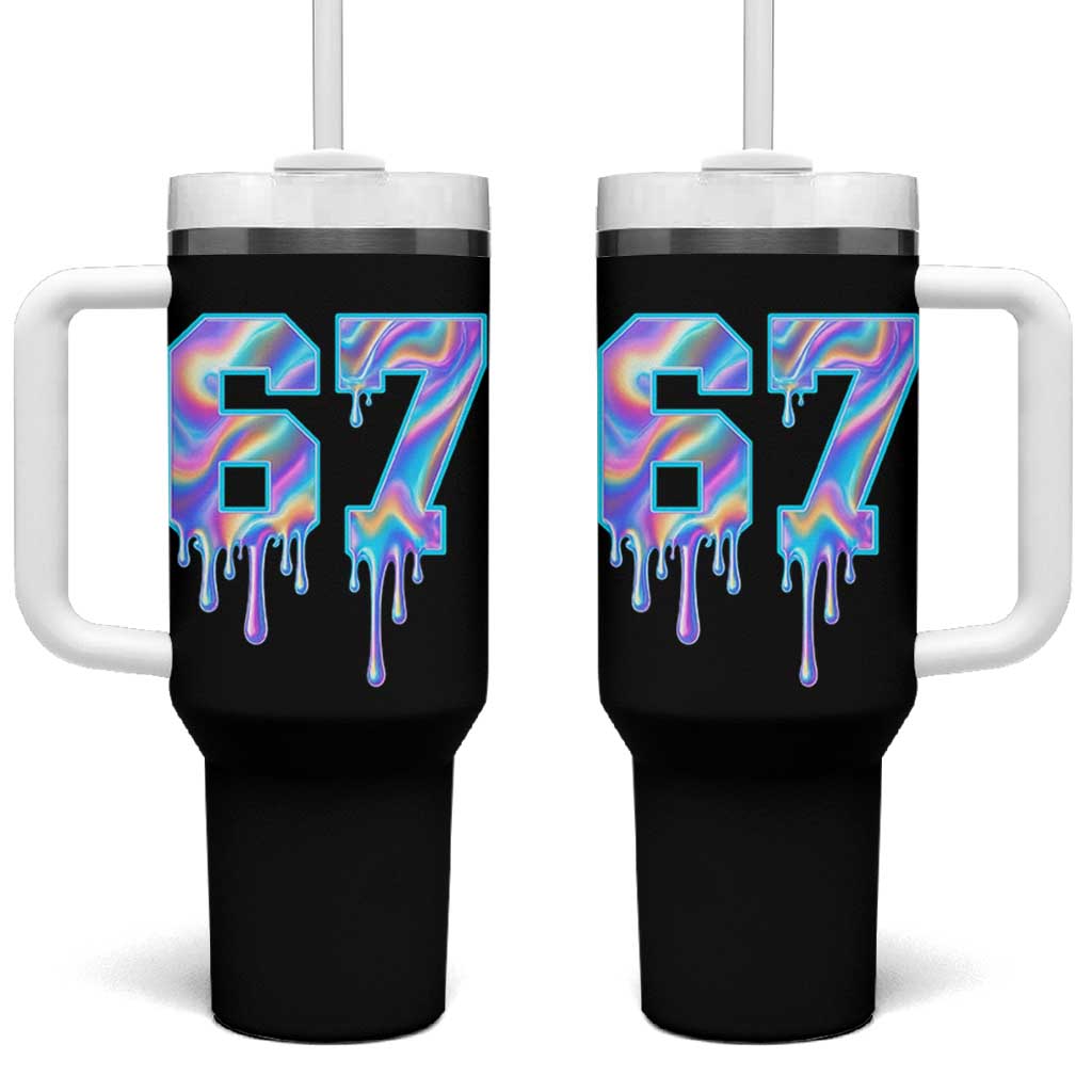 Baseball Drip Number 67 Player Tumbler With Handle Funny Six Seven Meme 67th Birthday Holographic Dripping - Wonder Print Shop