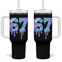 Baseball Drip Number 67 Player Tumbler With Handle Funny Six Seven Meme 67th Birthday Holographic Dripping - Wonder Print Shop