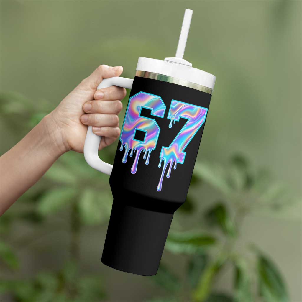 Baseball Drip Number 67 Player Tumbler With Handle Funny Six Seven Meme 67th Birthday Holographic Dripping - Wonder Print Shop