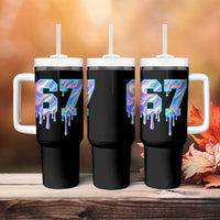 Baseball Drip Number 67 Player Tumbler With Handle Funny Six Seven Meme 67th Birthday Holographic Dripping - Wonder Print Shop