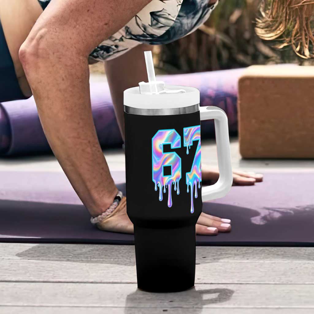 Baseball Drip Number 67 Player Tumbler With Handle Funny Six Seven Meme 67th Birthday Holographic Dripping - Wonder Print Shop