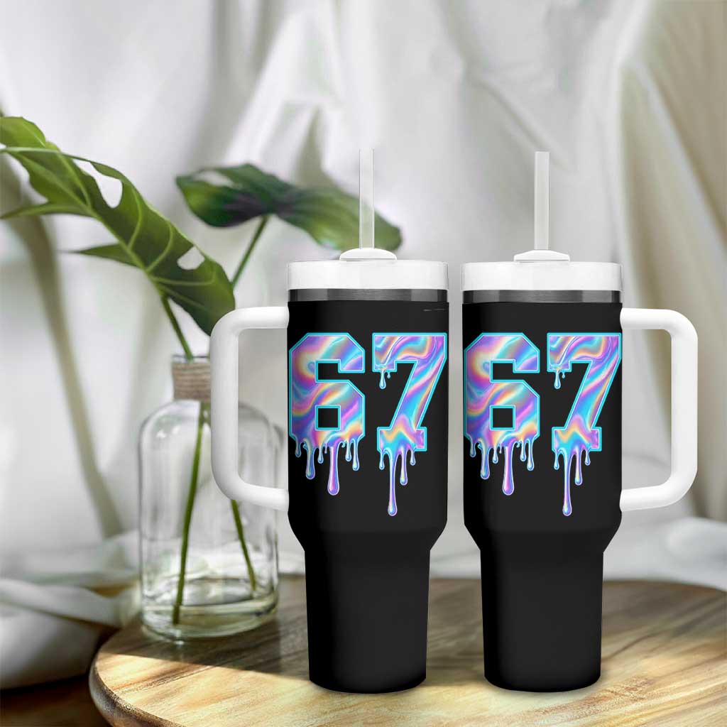 Baseball Drip Number 67 Player Tumbler With Handle Funny Six Seven Meme 67th Birthday Holographic Dripping - Wonder Print Shop