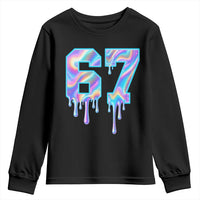 Baseball Drip Number 67 Player Youth Sweatshirt Funny Six Seven Meme 67th Birthday Holographic Dripping - Wonder Print Shop