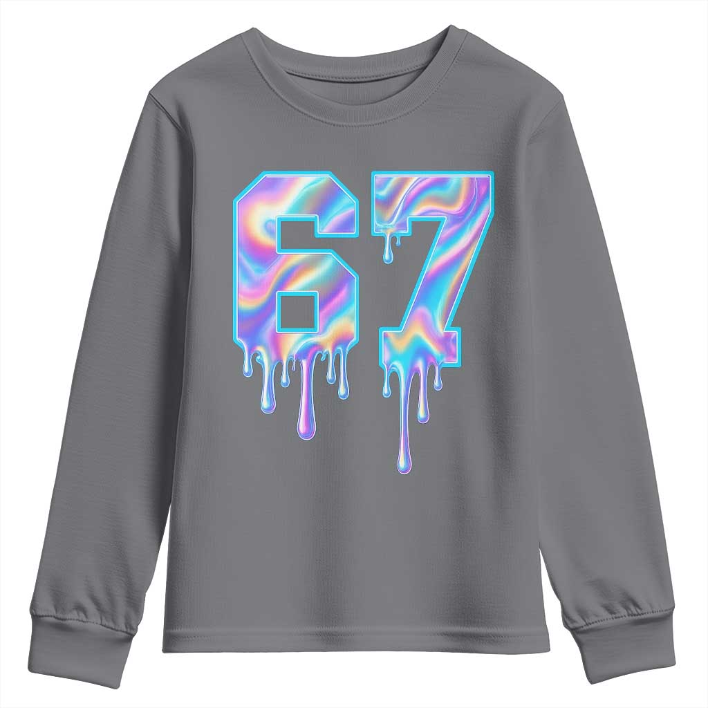 Baseball Drip Number 67 Player Youth Sweatshirt Funny Six Seven Meme 67th Birthday Holographic Dripping - Wonder Print Shop